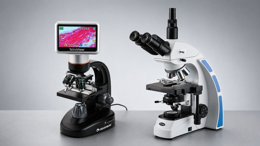 Compound microscope and digital microscope for laboratory use with high magnification