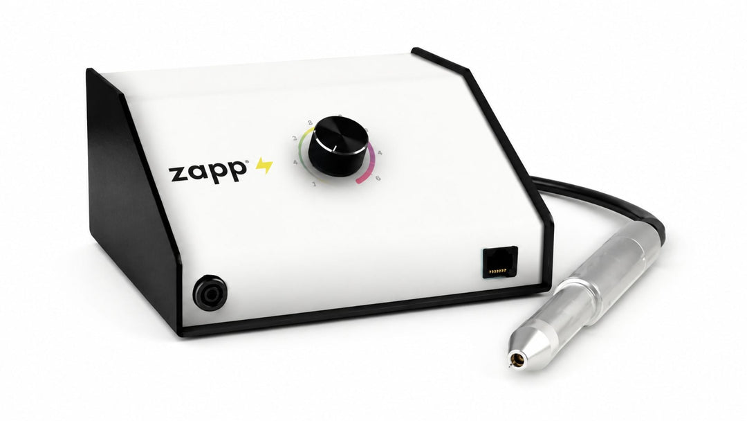 Zapp permanent jewelry welder machine with control knob and welding pen