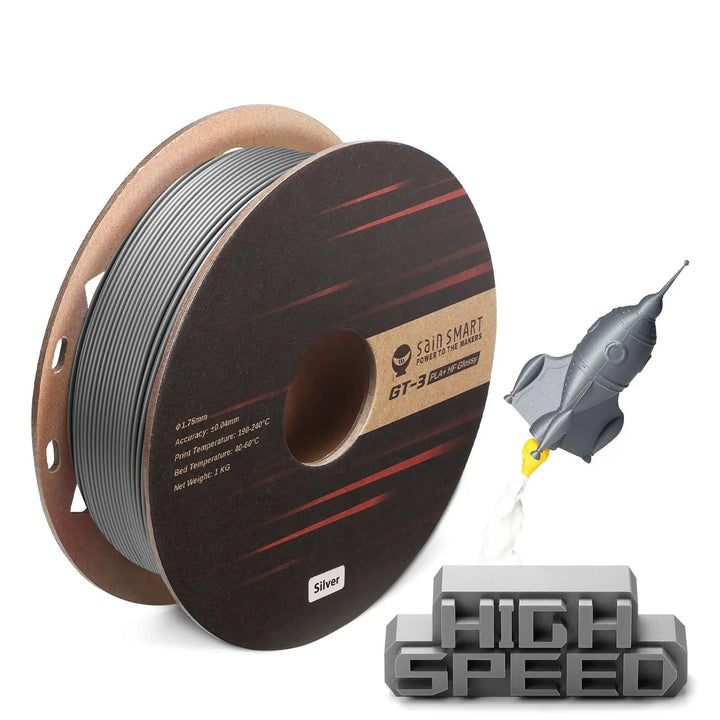 GT-3 High Speed Glossy PLA+ Filament 1.75mm, 1KG, ±0.04mm, Cyan/Magenta/Yellow/Silver by SainSmart.com