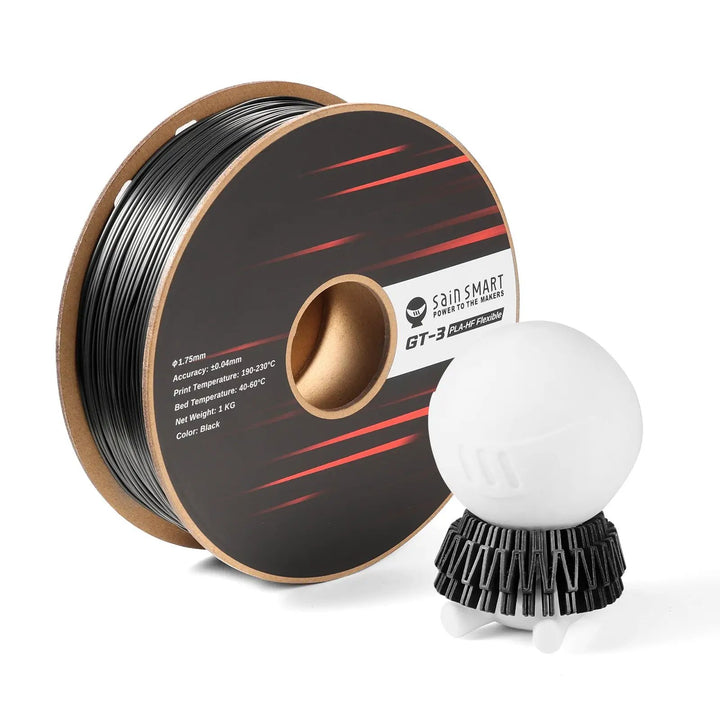 GT-3 High Flowability Flexible PLA Filament 1.75mm, 1KG, ±0.04mm, Black/White by SainSmart.com