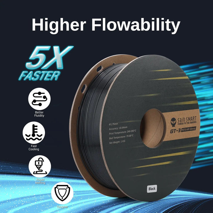 GT-3 High Speed PETG Filament, Glossy, 1.75mm, +/-0.04mm, 1KG, Black White Transparent by SainSmart.com