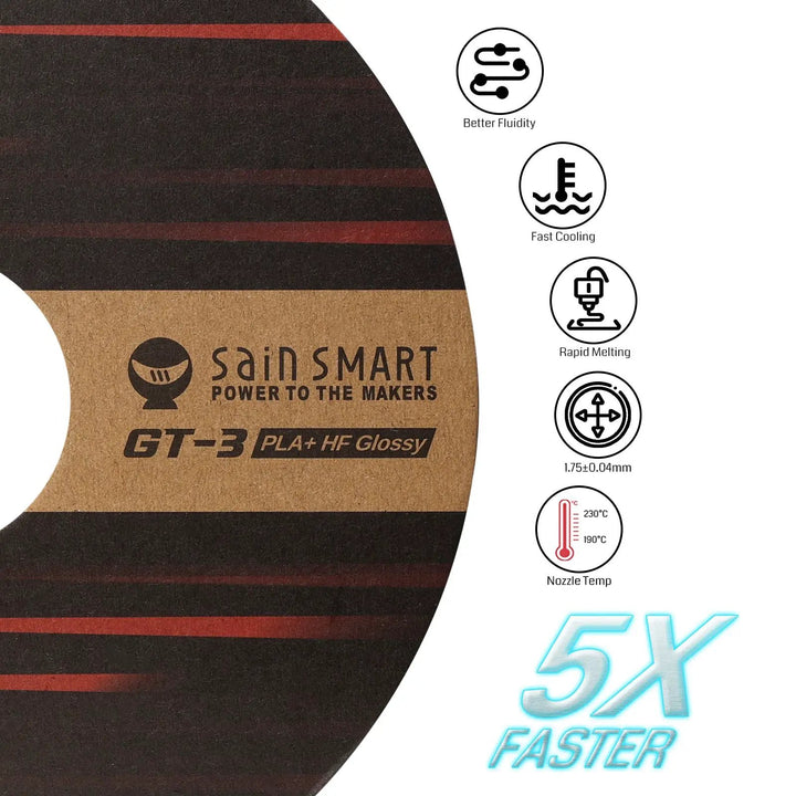 GT-3 High Speed Glossy PLA+ Filament 1.75mm, 1KG, ±0.04mm, Cyan/Magenta/Yellow/Silver by SainSmart.com