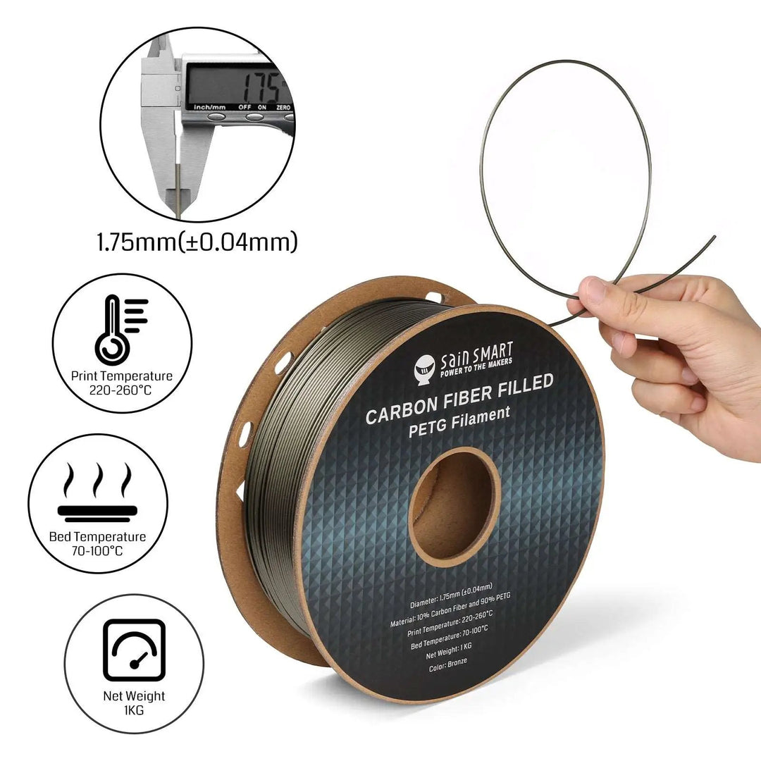 Black, Bronze Carbon Fiber PETG Filament, 1.75mm, Accuracy +/-0.04mm 1KG (2.2lbs) by SainSmart.com
