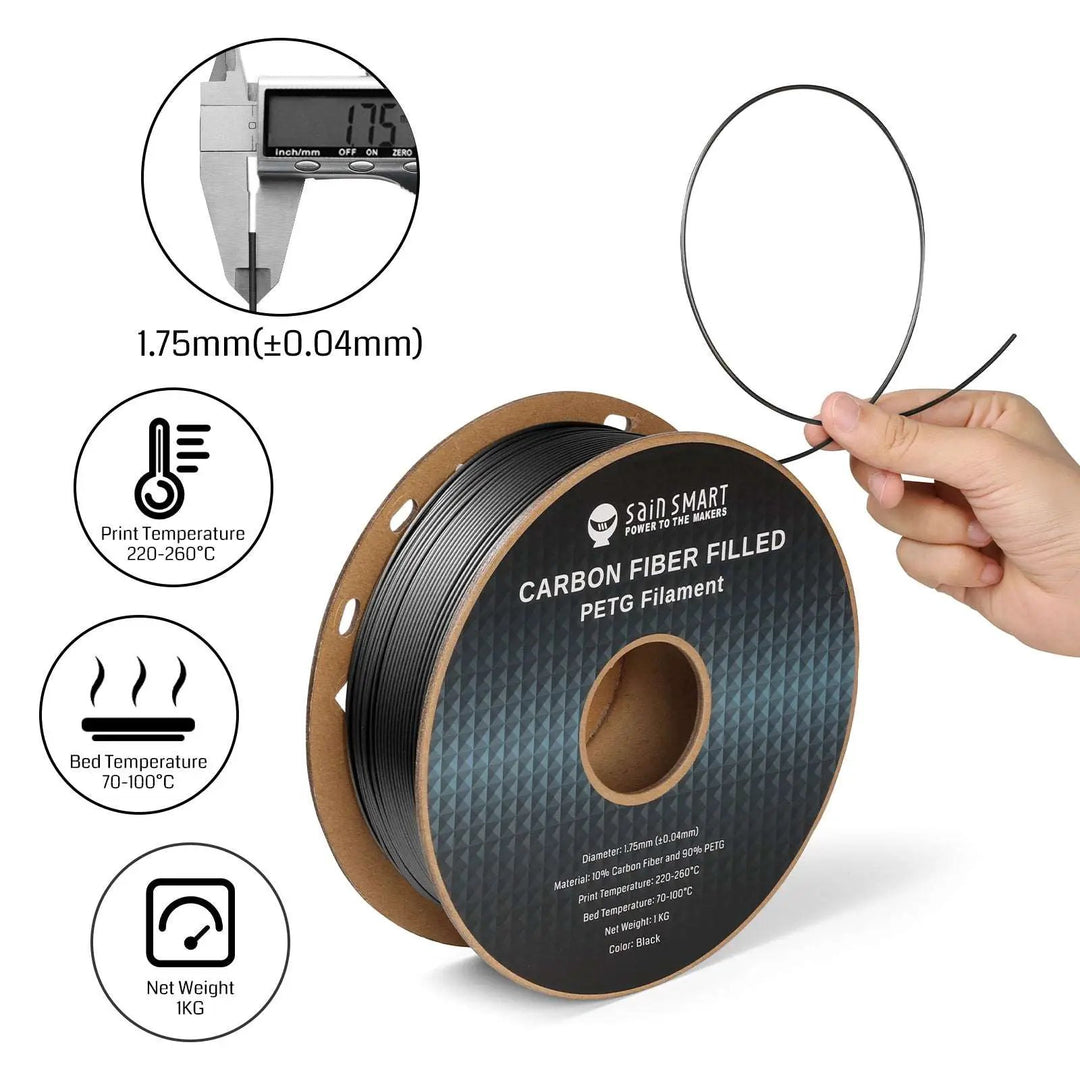 Black, Bronze Carbon Fiber PETG Filament, 1.75mm, Accuracy +/-0.04mm 1KG (2.2lbs) by SainSmart.com