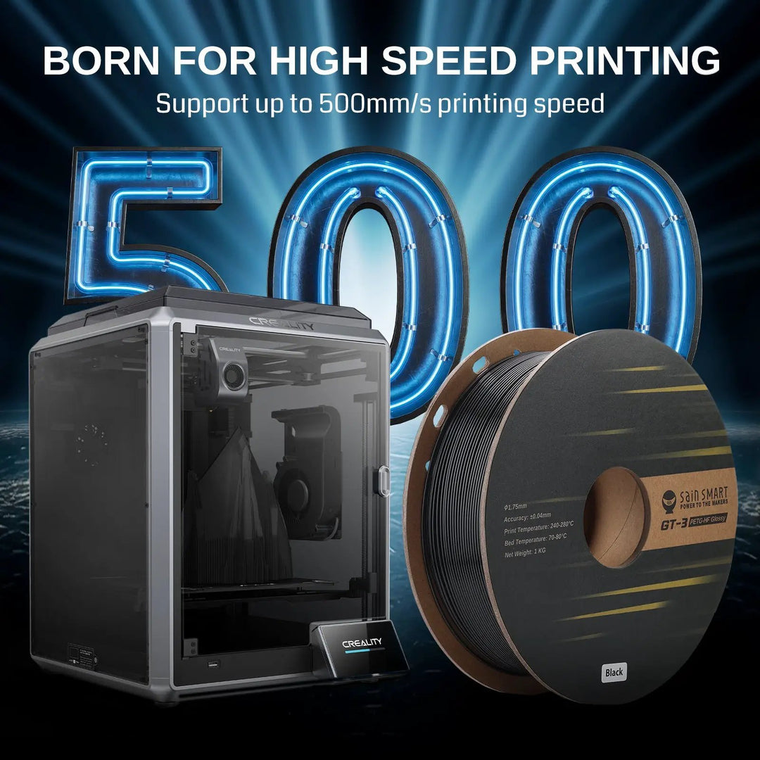 GT-3 High Speed PETG Filament, Glossy, 1.75mm, +/-0.04mm, 1KG, Black White Transparent by SainSmart.com