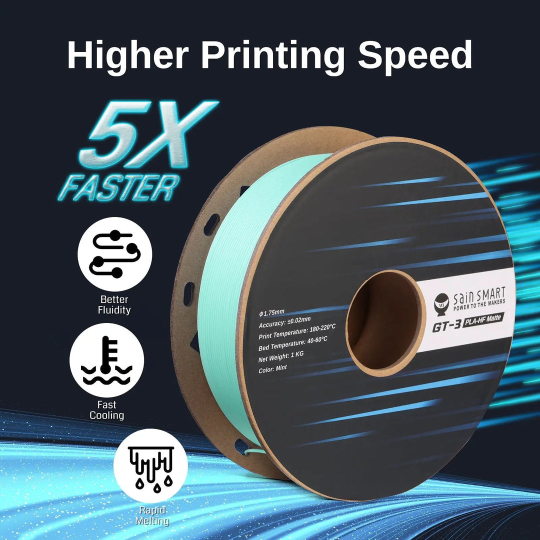 GT-3 High Speed Matte PLA Filament 1.75mm, 1KG, ±0.02mm, Black/White/Teal/Mint/Red/Grey by SainSmart.com