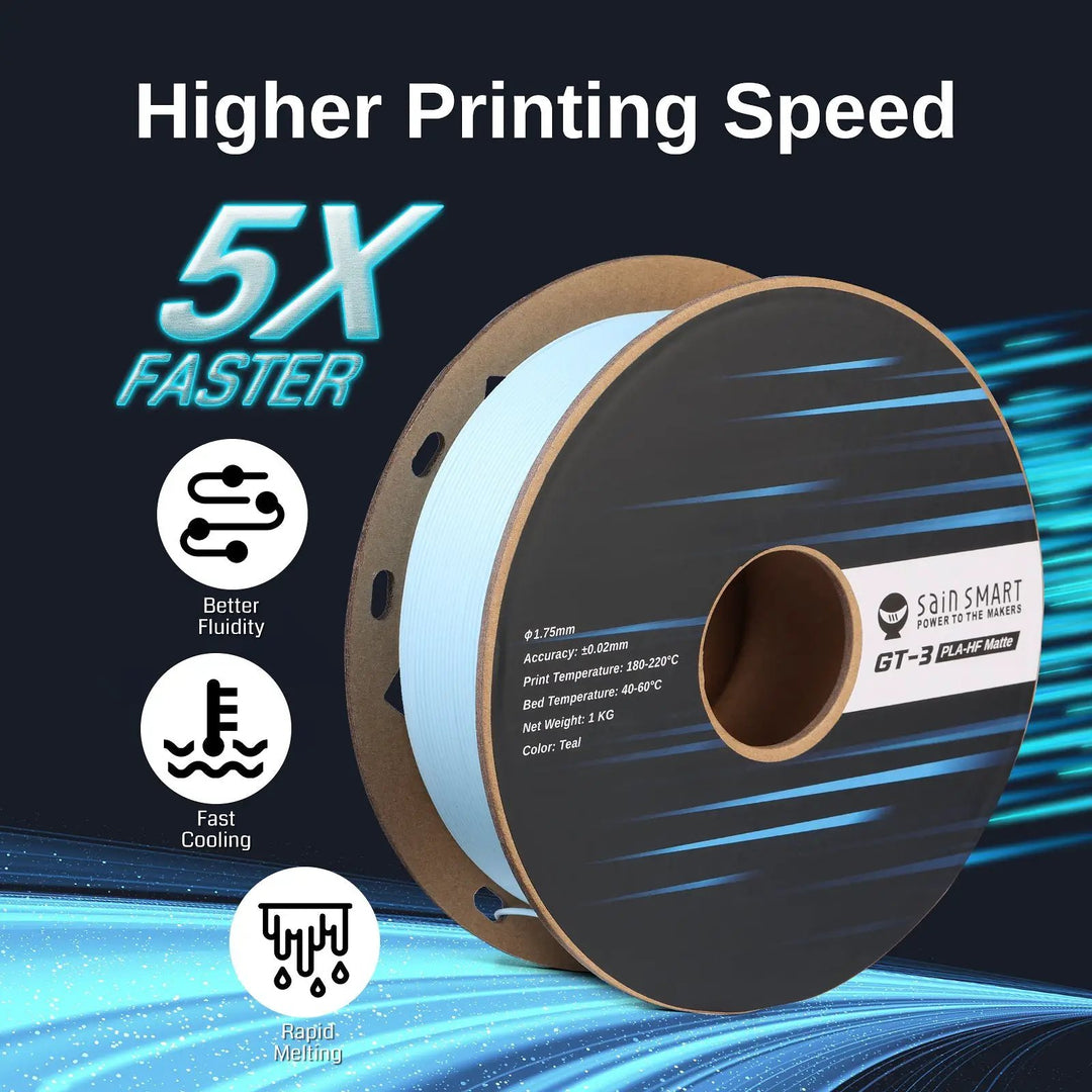 GT-3 High Speed Matte PLA Filament 1.75mm, 1KG, ±0.02mm, Black/White/Teal/Mint/Red/Grey by SainSmart.com