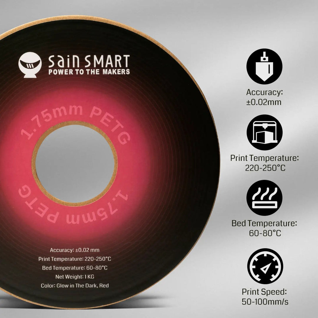 Glow-in-the-dark Red 1.75mm PRO-3 PETG Filament, 1kg by SainSmart.com