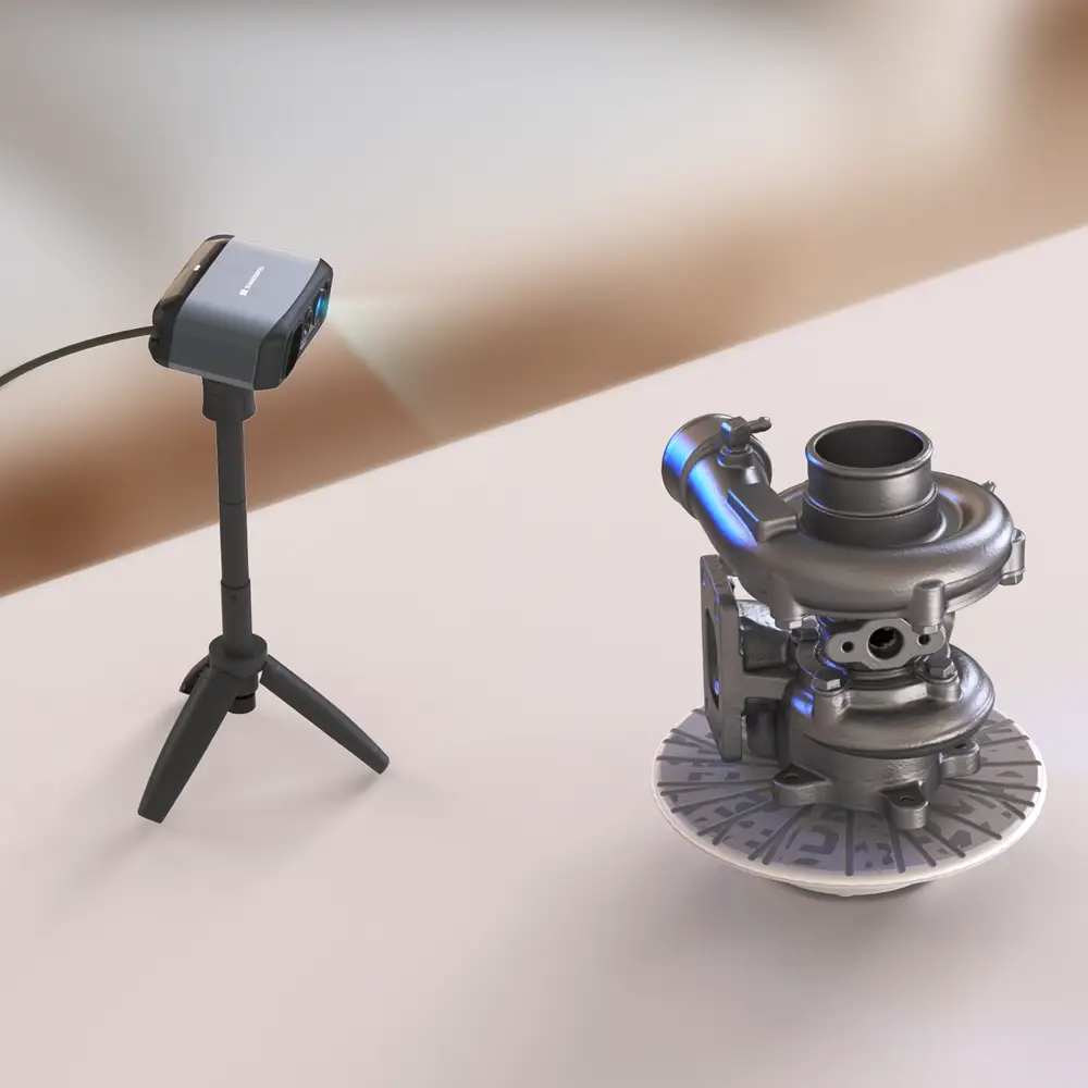 3DMakerpro Moose handheld 3D scanner in use showing ergonomic grip design
