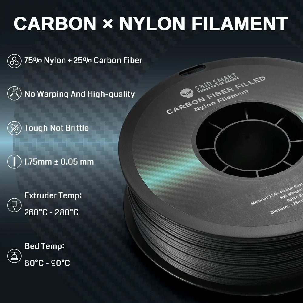 Nylon+ Carbon Fiber Filament 1.75mm 1kg/2.2lb, Black by SainSmart.com