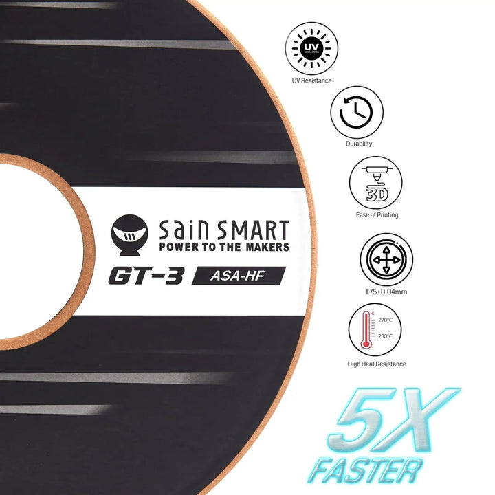 GT-3 High-Speed ASA Filament, 1.75mm Black, UV & Weather Resistant, Fit for Outdoor Functional Parts, 1kg, Accuracy +/- 0.04 mm by SainSmart.com