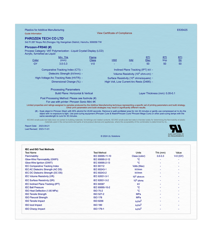 Phrozen Engineering Flame Retardant FR940 Resin by Phrozen