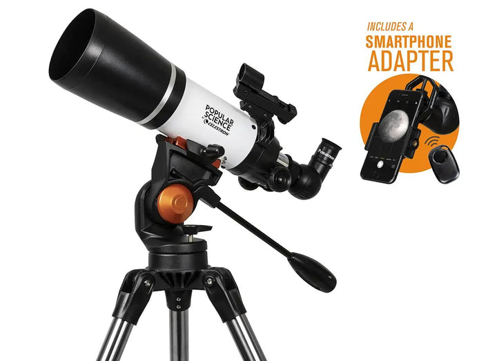 Popular Science by Celestron AstroMaster 80AZS Telescope with Smartphone Adapter and Bluetooth Remote by Celestron