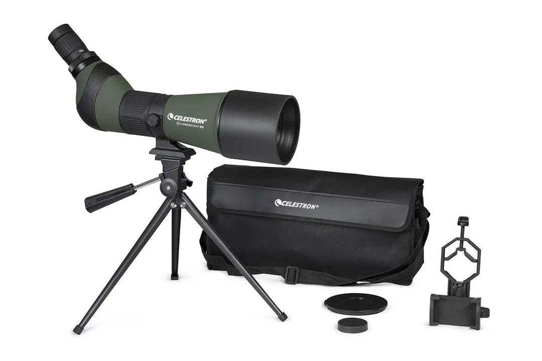 LandScout 20-60x80mm Angled Zoom Spotting Scope with Table-top Tripod and Smartphone Adapter by Celestron