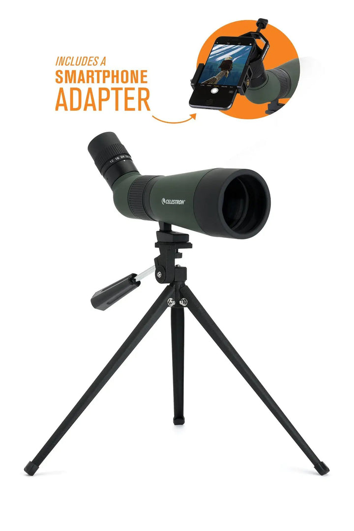 LandScout 12-36x60mm Angled Zoom Spotting Scope with Table-top Tripod and Smartphone Adapter by Celestron