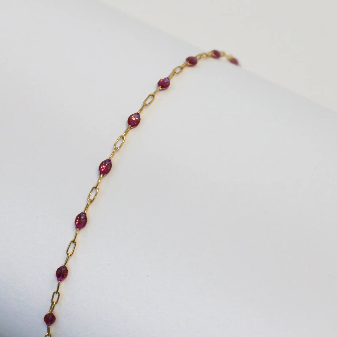 Rosella Permanent Jewelry Chain, Dark Rose Enamel Design, Cable Links, Available in Gold Filled and Sterling Silver by Sunstone Welders