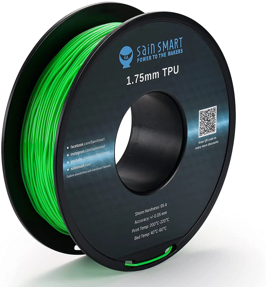 Neon Green, Cyberpunk Color TPU Filament 1.75mm 0.8kg/1.76lb by SainSmart.com
