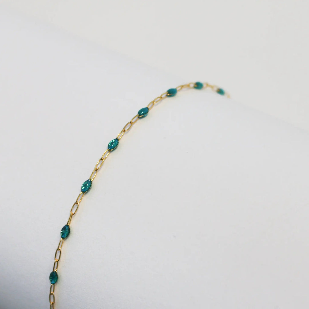 Sabrina Permanent Jewelry Chain, Turquoise Enamel Design, Cable Links, Available in Gold Filled and Sterling Silver by Sunstone Welders