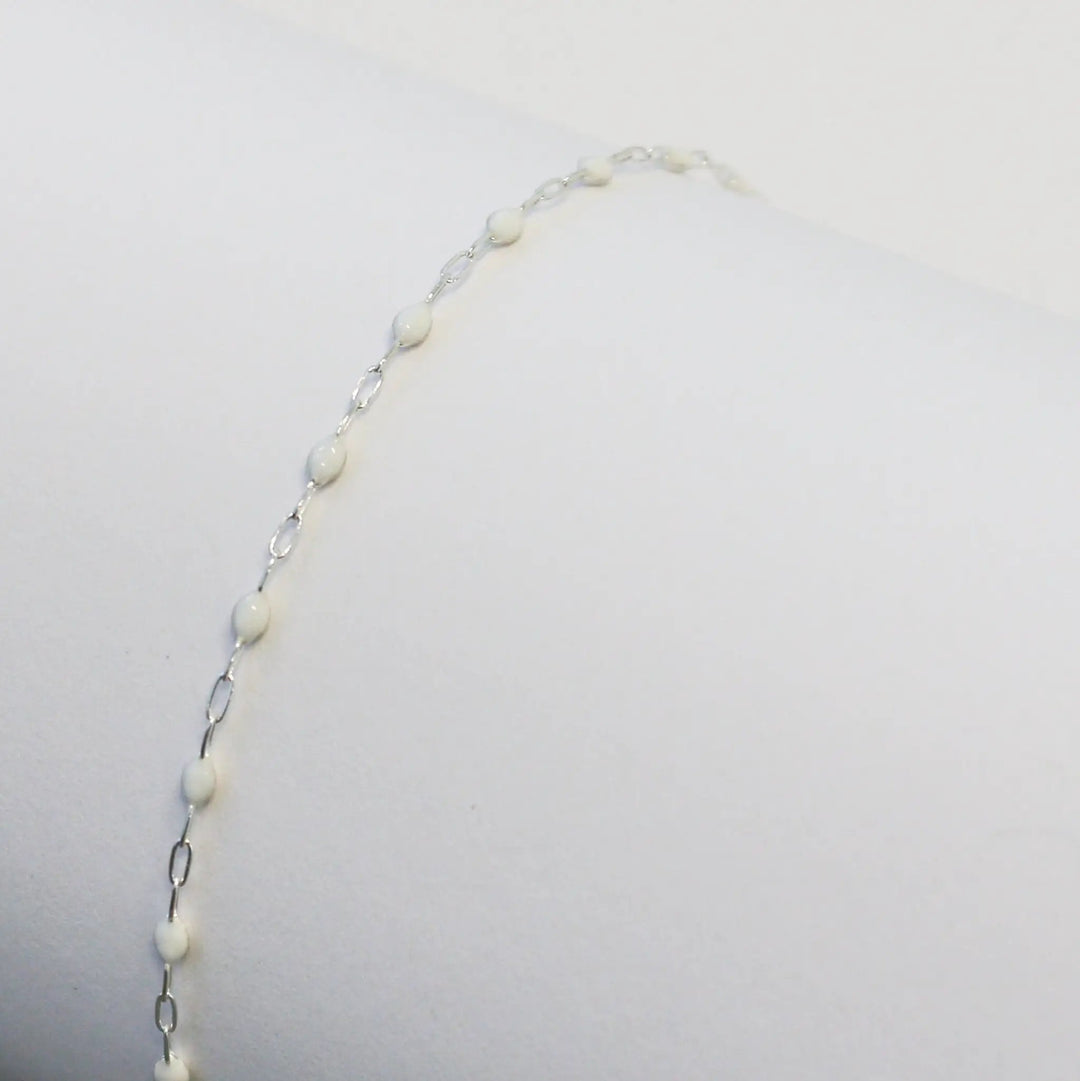 Silvia Permanent Jewelry Chain, White Enamel Design, Cable Links, Available in Gold Filled and Sterling Silver by Sunstone Welders