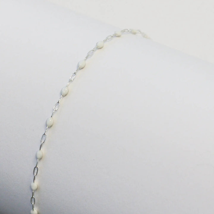 Silvia Permanent Jewelry Chain, White Enamel Design, Cable Links, Available in Gold Filled and Sterling Silver by Sunstone Welders