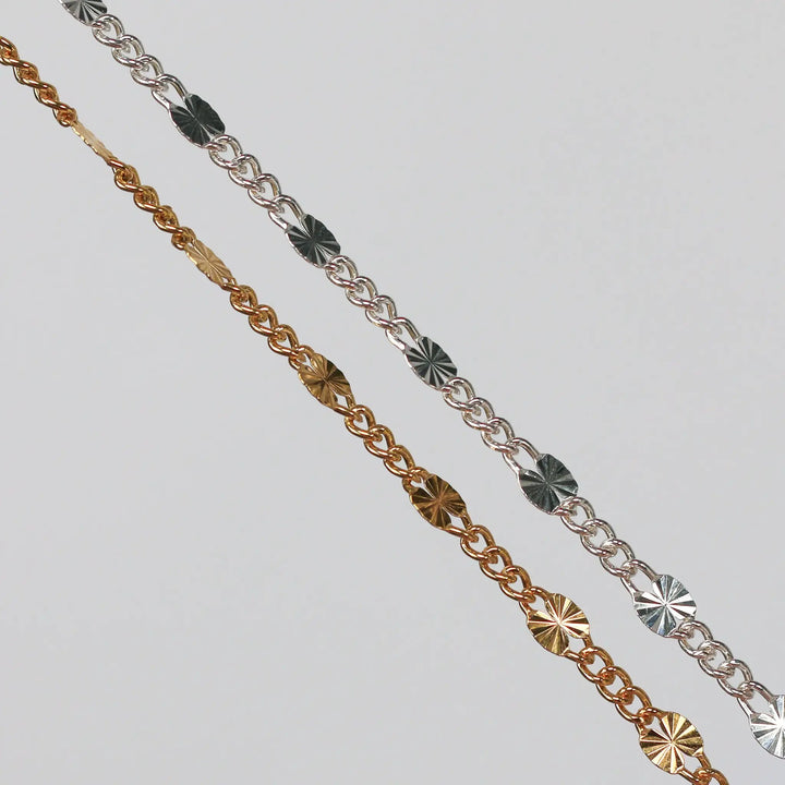 Angelica Permanent Jewelry Chain, Figaro Design, Starburst Links, Available in Gold Filled and Silver by Sunstone Welders