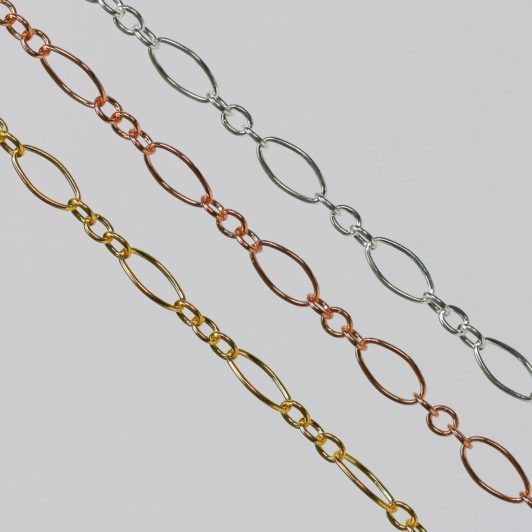 Aspen Permanent Jewelry Chain, Oval Design, Long and Small Links, Available in Gold Filled and Silver by Sunstone Welders
