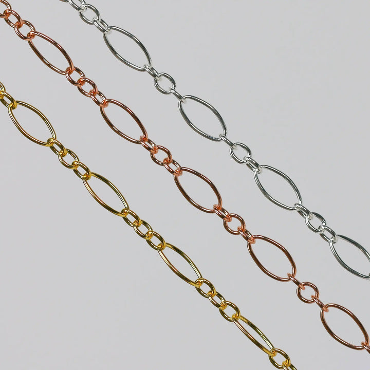Aspen Permanent Jewelry Chain, Oval Design, Long and Small Links, Available in Gold Filled and Silver by Sunstone Welders