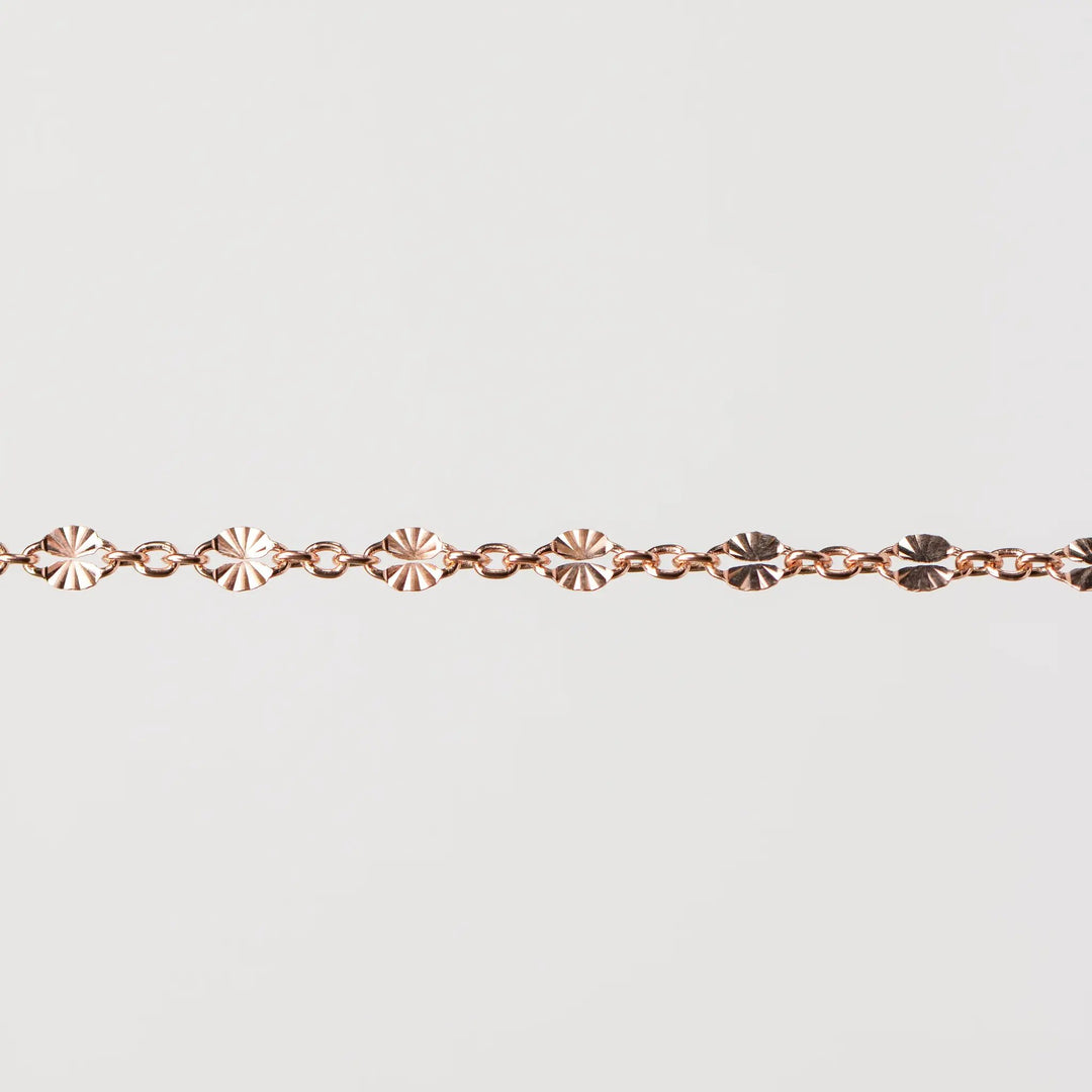Brielle Permanent Jewelry Chain, Starburst Design, Figaro Chain, Available in Gold Options and Sterling Silver by Sunstone Welders