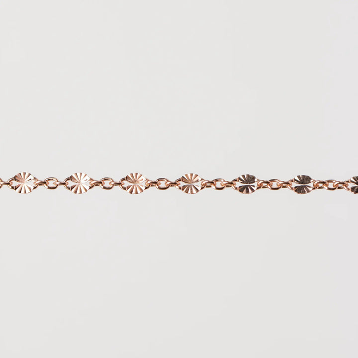 Brielle Permanent Jewelry Chain, Starburst Design, Figaro Chain, Available in Gold Options and Sterling Silver by Sunstone Welders