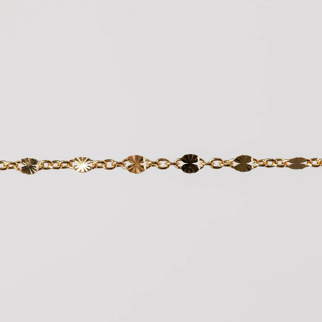 Brielle Permanent Jewelry Chain, Starburst Design, Figaro Chain, Available in Gold Options and Sterling Silver by Sunstone Welders