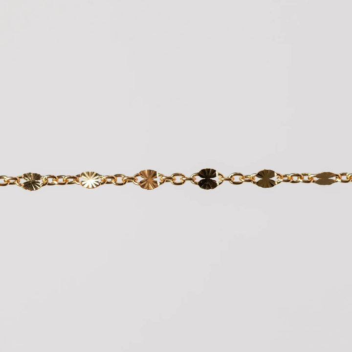 Brielle Permanent Jewelry Chain, Starburst Design, Figaro Chain, Available in Gold Options and Sterling Silver by Sunstone Welders