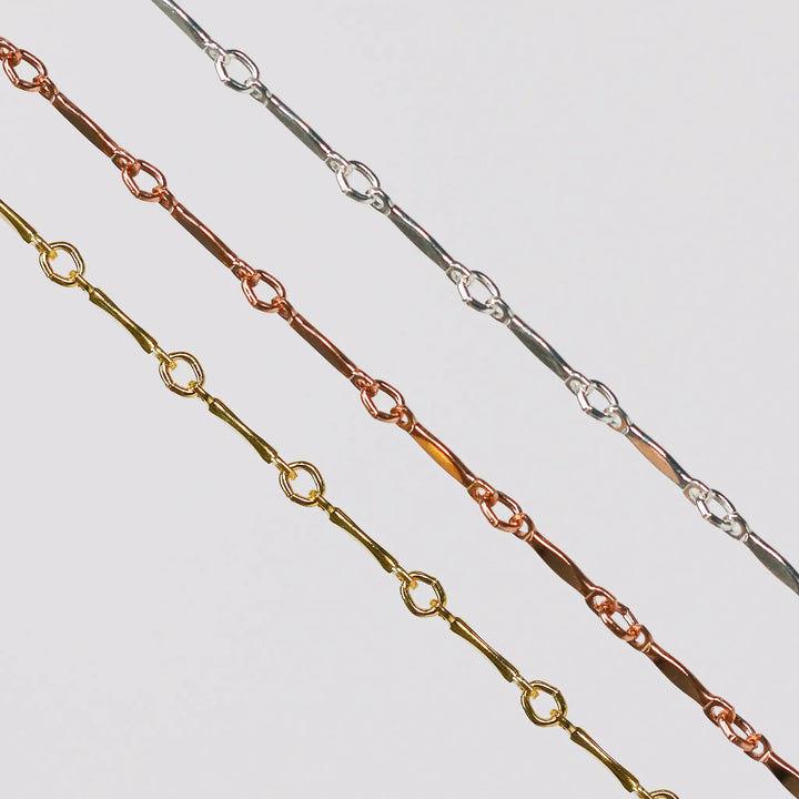 Brittany Permanent Jewelry Chain, Dapped Bar Design, Bar with Small Links, Available in Gold Filled and Silver by Sunstone Welders