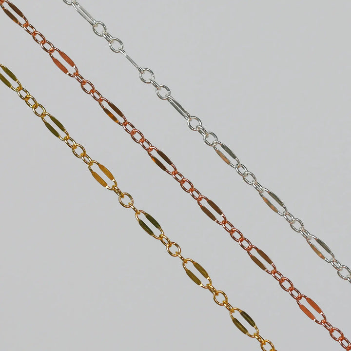 Bryce Permanent Jewelry Chain, Dapped Oval Design, Small Round Links, Available in Gold Filled and Silver by Sunstone Welders