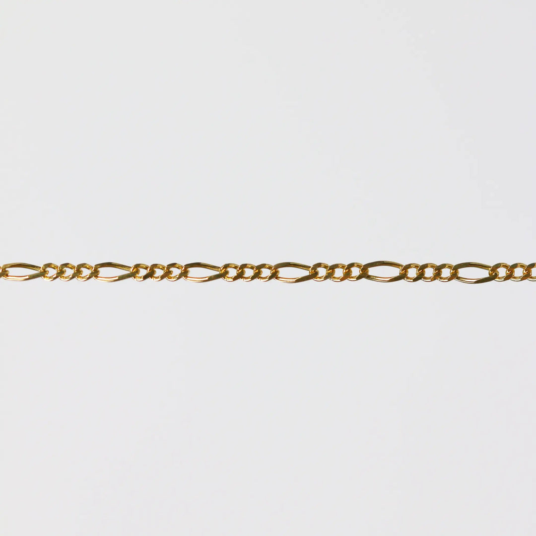 Charlie Permanent Jewelry Chain, Figaro Design, Lie Flat Links, Available in Gold Options and Sterling Silver by Sunstone Welders