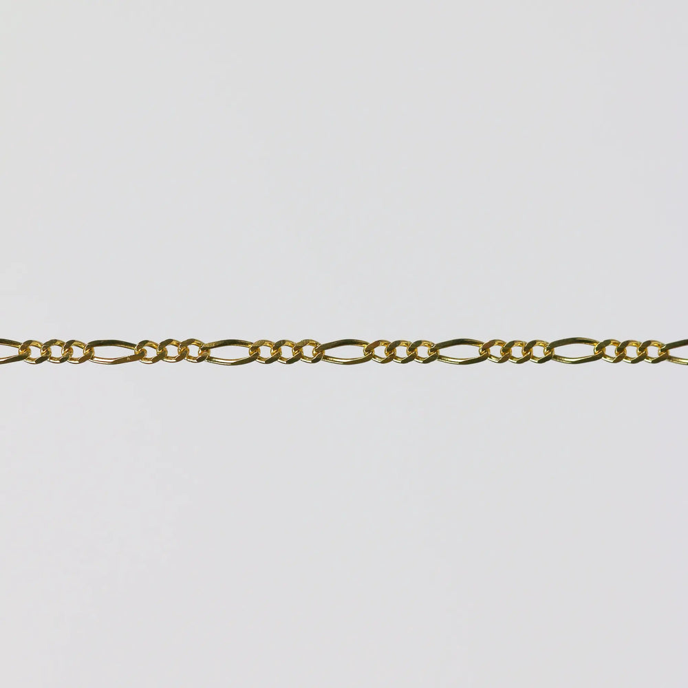 Charlie Permanent Jewelry Chain, Figaro Design, Lie Flat Links, Available in Gold Options and Sterling Silver by Sunstone Welders