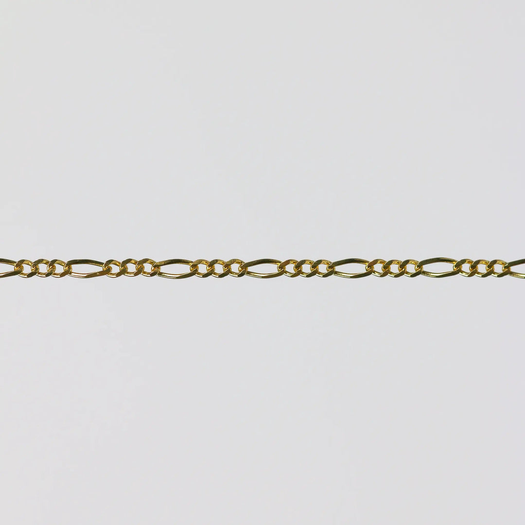 Charlie Permanent Jewelry Chain, Figaro Design, Lie Flat Links, Available in Gold Options and Sterling Silver by Sunstone Welders