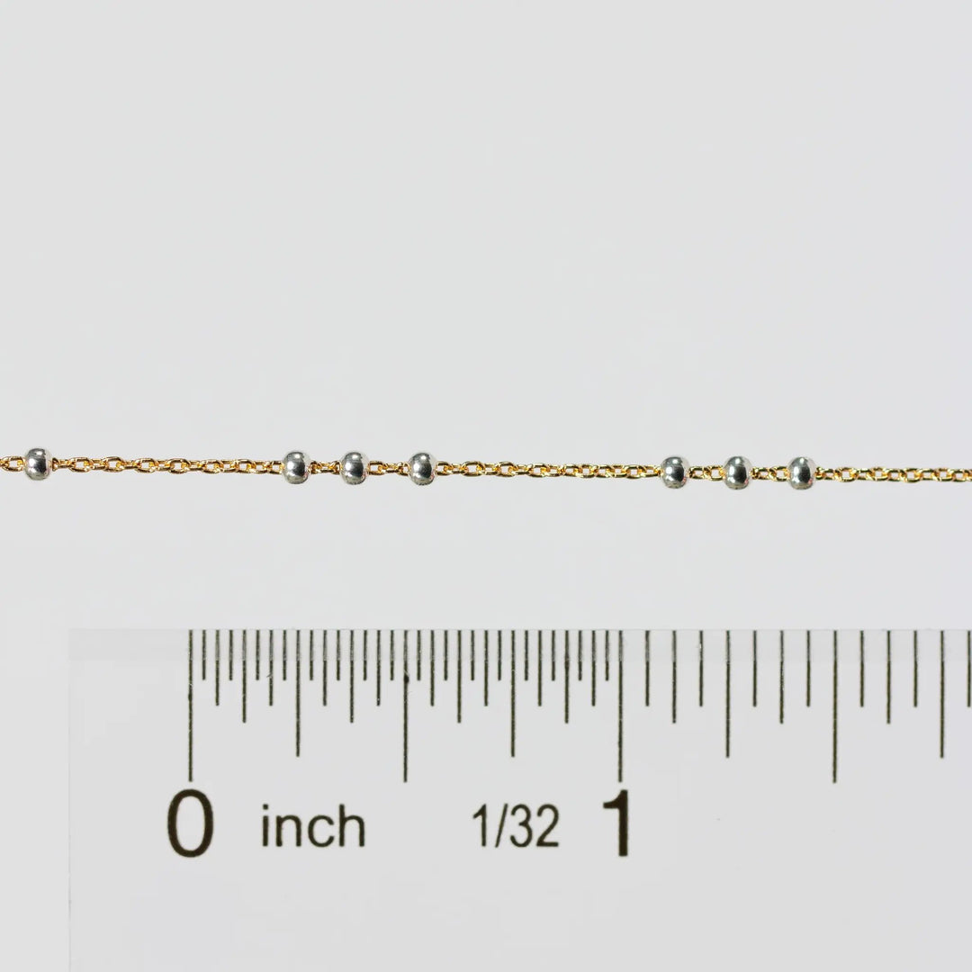 Chelsea Permanent Jewelry Chain, Cable Satellite Design with 2mm Silver Beads, Available in Yellow Gold-Filled by Sunstone Welders