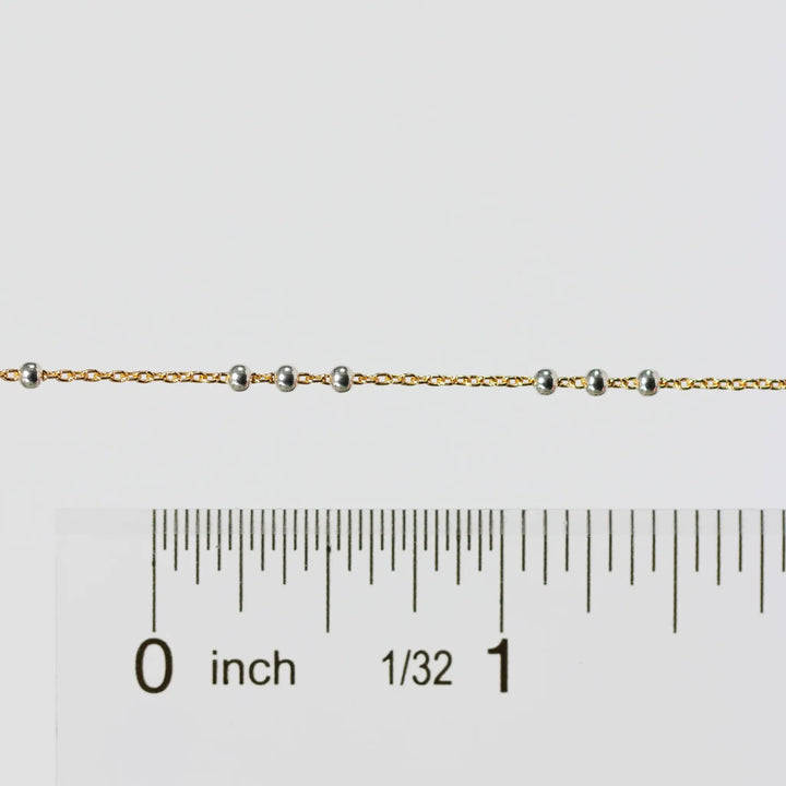 Chelsea Permanent Jewelry Chain, Cable Satellite Design with 2mm Silver Beads, Available in Yellow Gold-Filled by Sunstone Welders