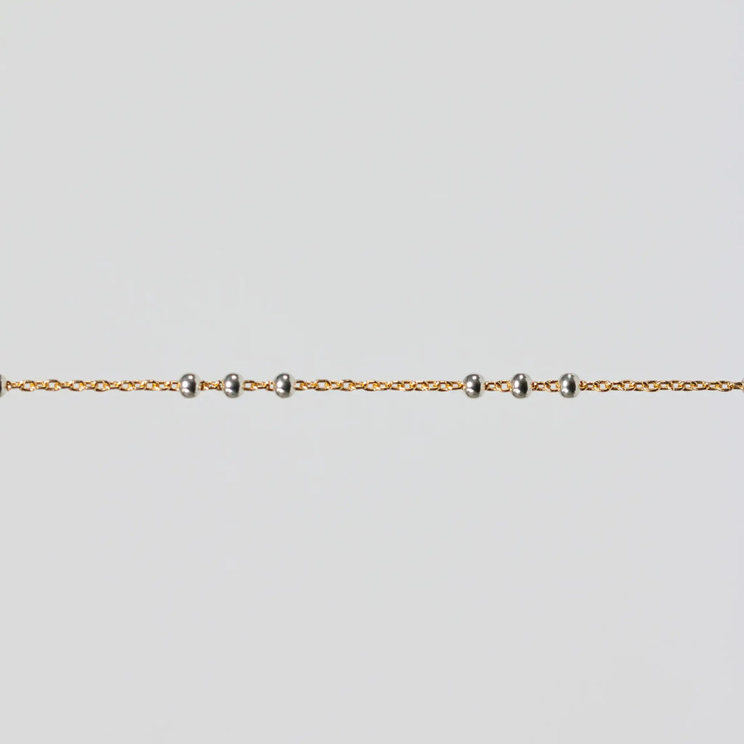Chelsea Permanent Jewelry Chain, Cable Satellite Design with 2mm Silver Beads, Available in Yellow Gold-Filled by Sunstone Welders