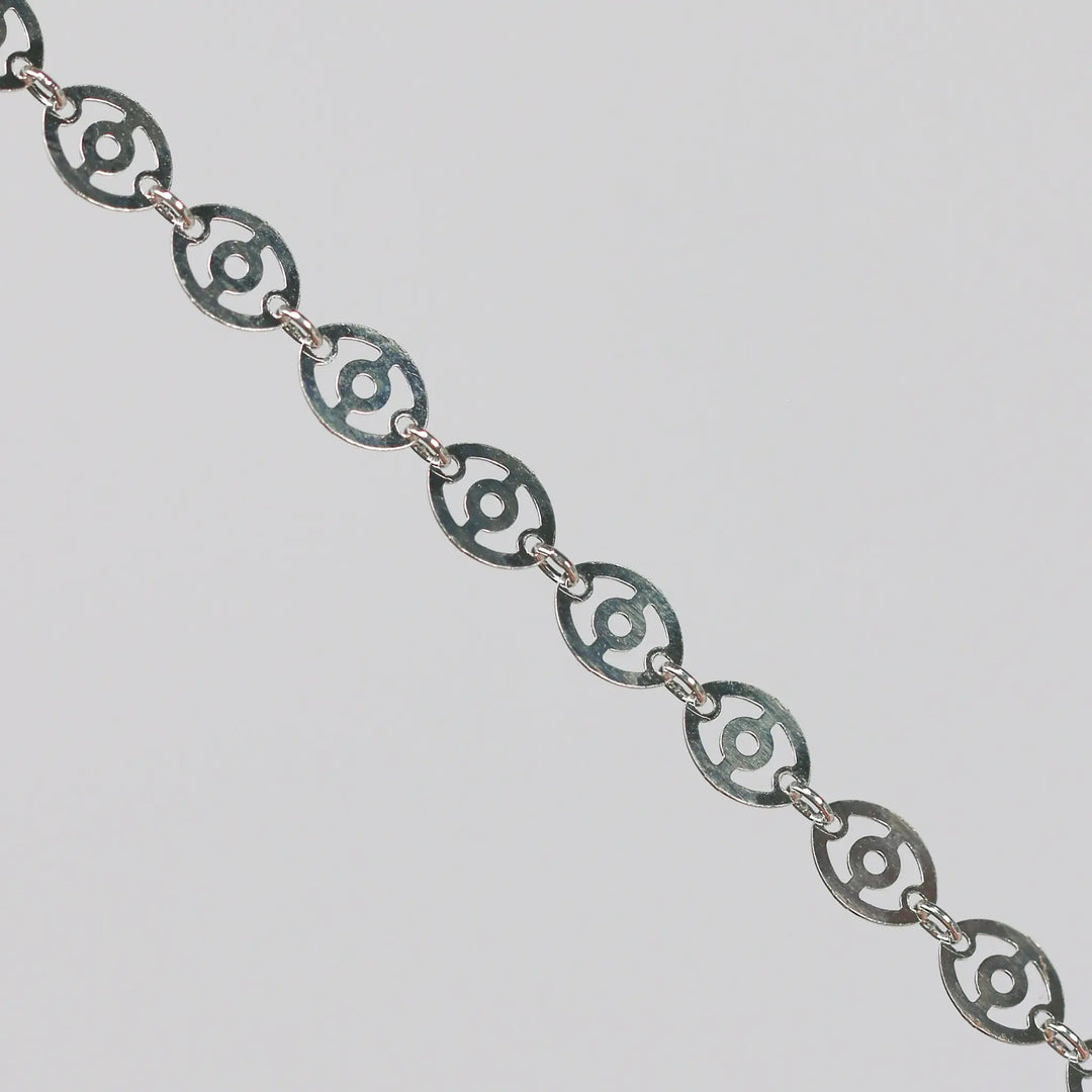 Carlotta Permanent Jewelry Chain, Oval Disc Design, Oval Small Hole Links, Available in Sterling Silver by Sunstone Welders