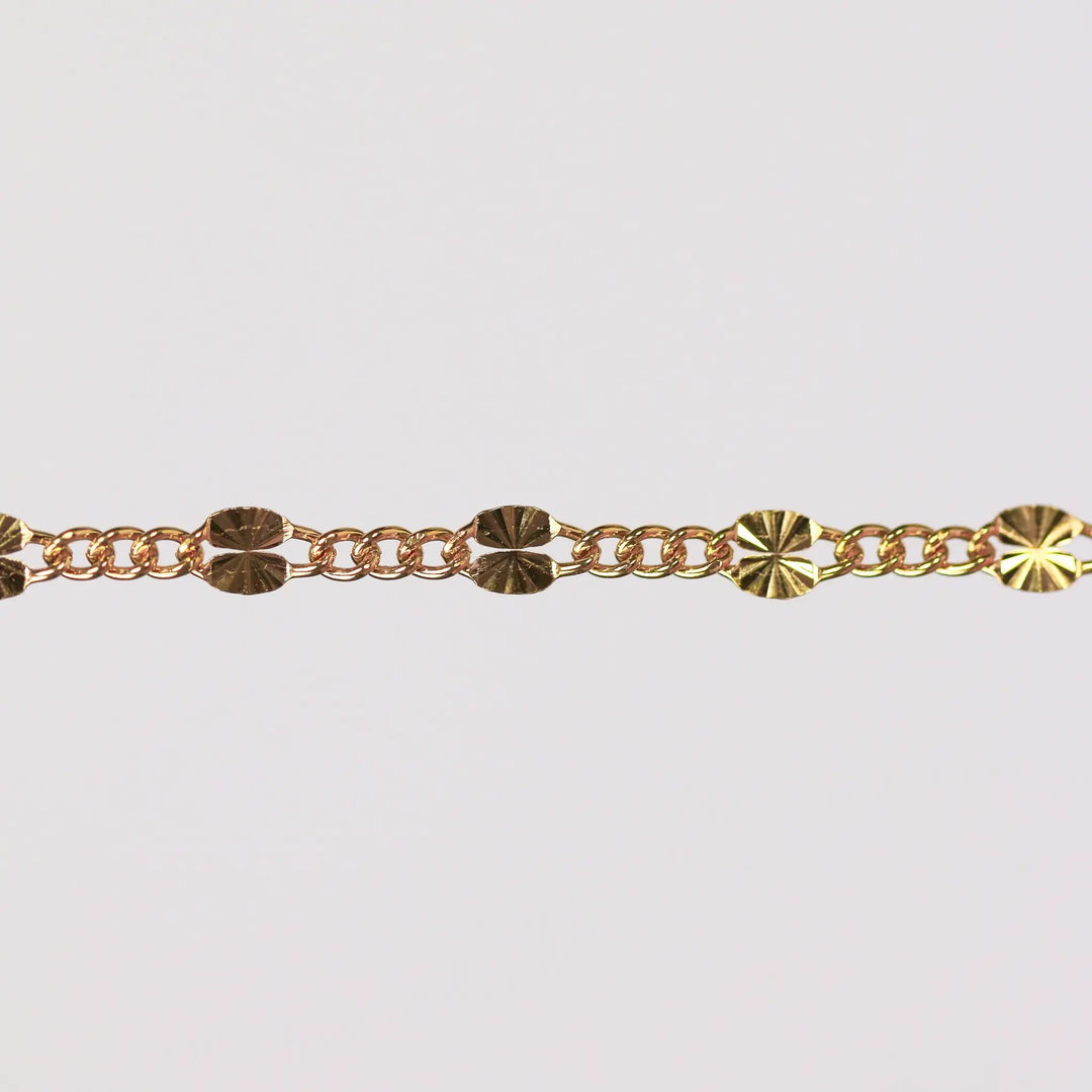 Angelica Permanent Jewelry Chain, Figaro Design, Starburst Links, Available in Gold Filled and Silver by Sunstone Welders