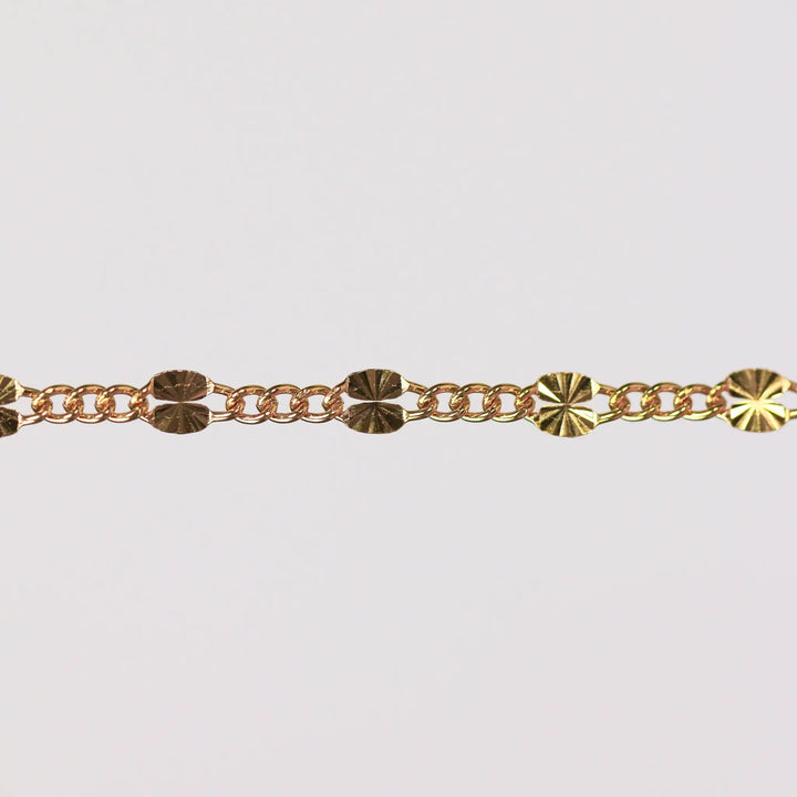 Angelica Permanent Jewelry Chain, Figaro Design, Starburst Links, Available in Gold Filled and Silver by Sunstone Welders