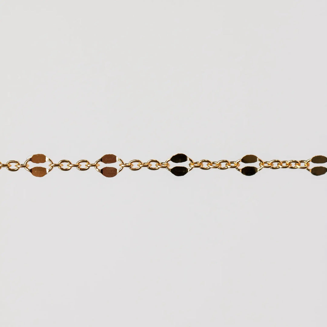 Julie Permanent Jewelry Chain, Figaro Design, Round and Hammered Oval Links, Available in Gold Filled and Silver by Sunstone Welders