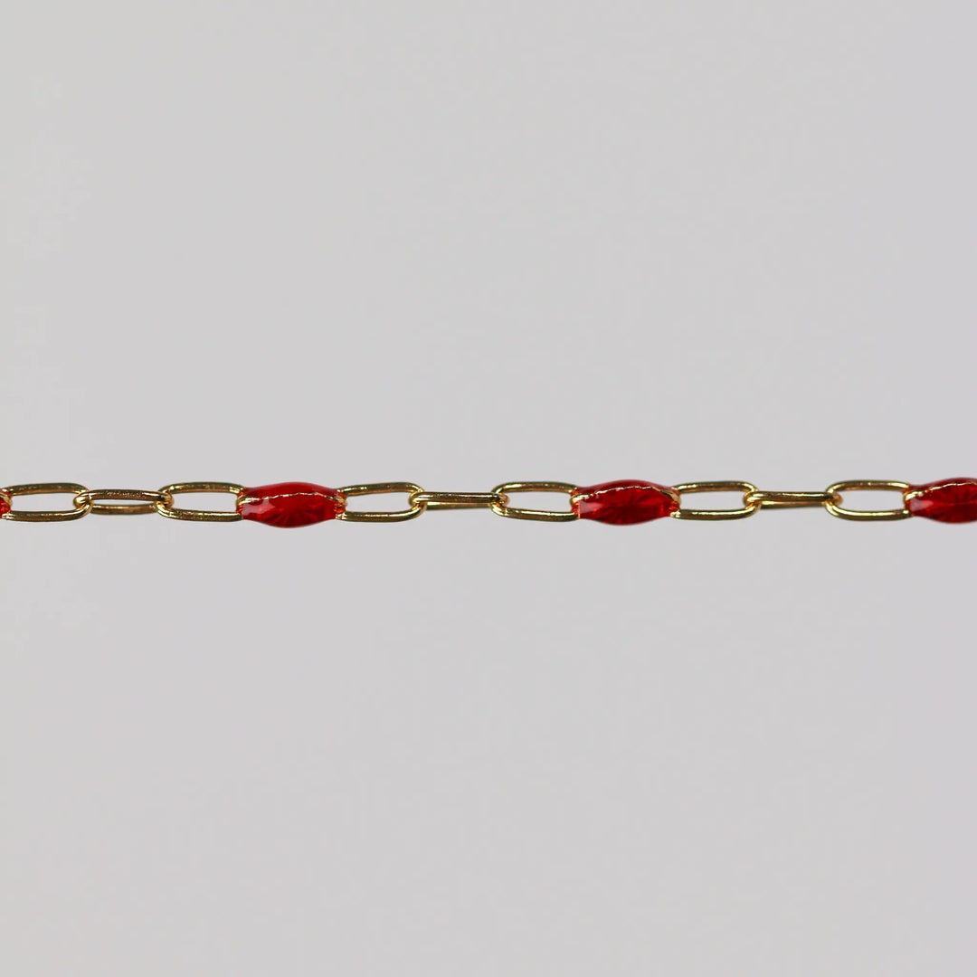 Irena Permanent Jewelry Chain, Red Enamel Design, Cable Links, Available in Gold Filled and Sterling Silver by Sunstone Welders
