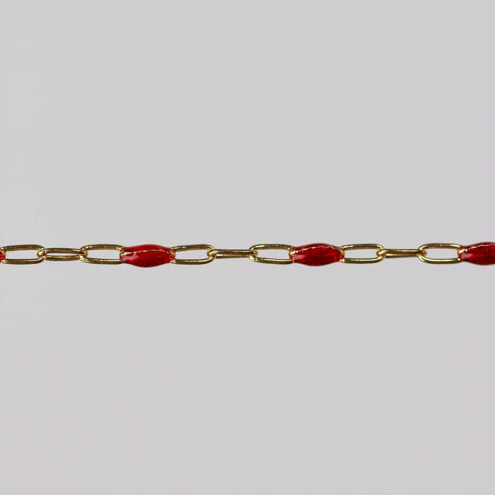 Irena Permanent Jewelry Chain, Red Enamel Design, Cable Links, Available in Gold Filled and Sterling Silver by Sunstone Welders