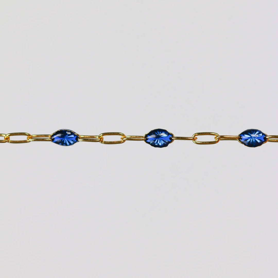 Fabiana Permanent Jewelry Chain, Blue Enamel Design, Cable Links, Available in Gold Filled and Sterling Silver by Sunstone Welders