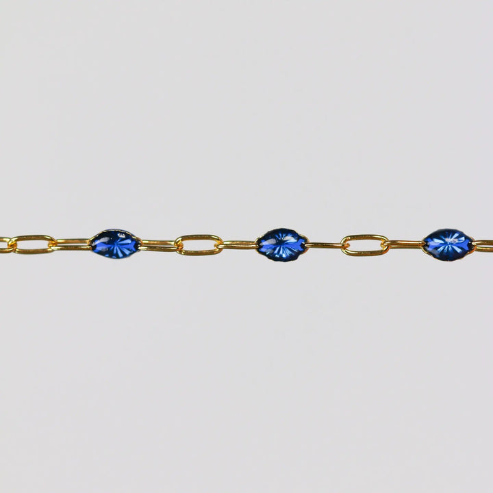 Fabiana Permanent Jewelry Chain, Blue Enamel Design, Cable Links, Available in Gold Filled and Sterling Silver by Sunstone Welders