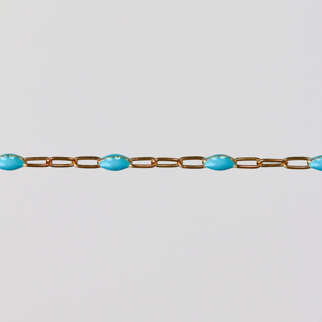 Nadia Permanent Jewelry Chain, Turquoise Enamel Design, Cable Links, Available in Gold Filled and Sterling Silver by Sunstone Welders