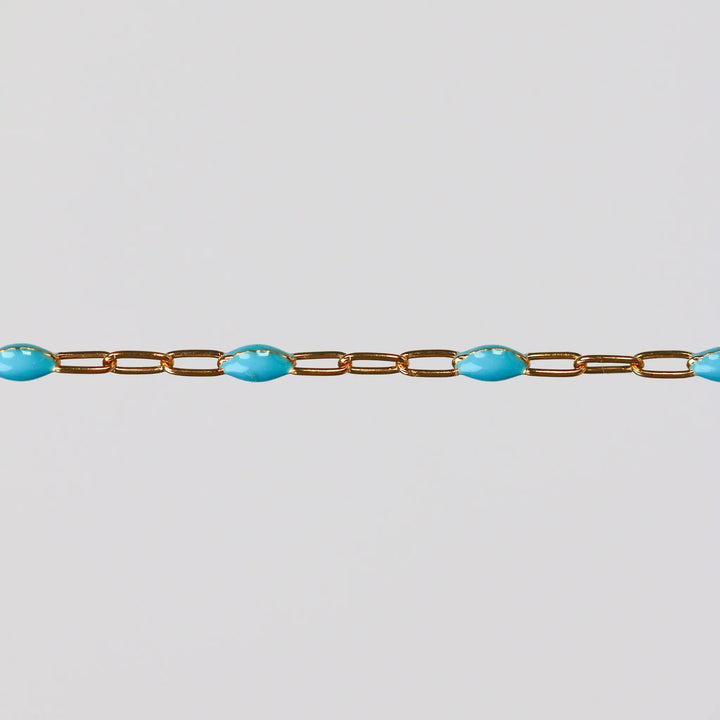 Nadia Permanent Jewelry Chain, Turquoise Enamel Design, Cable Links, Available in Gold Filled and Sterling Silver by Sunstone Welders