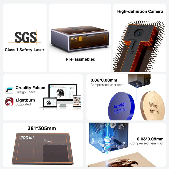 Creality Falcon A1 10W Laser Engraver, Enclosed Laser Cutter with Air Assist, HD Camera Positioning, Beginner-friendly, Class 1 Safety Laser Engravering Machine for Wood and Metal, Acrylic by SainSmart.com